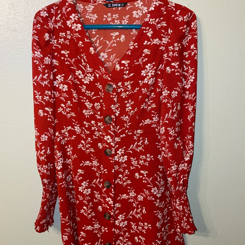 🎉5️⃣ for 2️⃣5️⃣ 🎉
 Long Sleeve Floral Red Dress